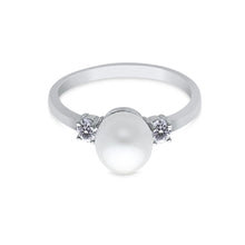 Ioka Jewelry - 14K White Solid Gold 8mm Freshwater Cultured Pearl & Cubic Zirconia CZ Wedding Engagement Ring
