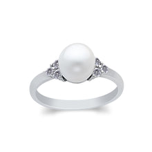 Ioka Jewelry - 14K White Solid Gold 8mm Freshwater Cultured Pearl & Cubic Zirconia CZ Wedding Engagement Ring