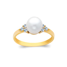 Ioka Jewelry - 14K Yellow Solid Gold 8mm Freshwater Cultured Pearl & Cubic Zirconia CZ Wedding Engagement Ring