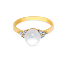 Ioka Jewelry - 14K Yellow Solid Gold 8mm Freshwater Cultured Pearl & Cubic Zirconia CZ Wedding Engagement Ring