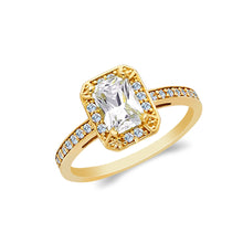Ioka Jewelry - 14K Yellow or White Solid Gold 1 Ct. Emerald Cut Cubic Zirconia CZ Wedding Engagement Ring