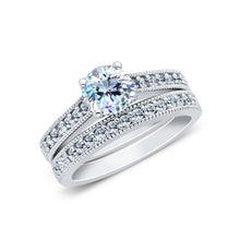 Ioka Jewelry - 14K White Solid Gold 0.75 Ct. Round Cut Cubic Zirconia CZ Wedding Engagement Ring Set