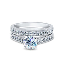 Ioka Jewelry - 14K White Solid Gold 0.75 Ct. Round Cut Cubic Zirconia CZ Wedding Engagement Ring Set