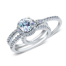 Ioka Jewelry - 14K White Solid Gold 1 Ct. Round Cut Solitaire Halo Cubic Zirconia CZ Wedding Engagement Ring