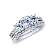 Ioka Jewelry - 14K White Solid Gold 0.75 Ct 3 Round Cut Cubic Zirconia CZ Wedding Engagement Ring Set