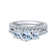 Ioka Jewelry - 14K White Solid Gold 0.75 Ct 3 Round Cut Cubic Zirconia CZ Wedding Engagement Ring Set