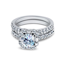 Ioka Jewelry - 14K White Solid Gold 1 Ct Round Cut Halo Cubic Zirconia CZ Wedding Engagement Ring Set