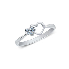 Ioka Jewelry - 14K White Solid Gold Double Heart Pave Fancy Cubic Zirconia CZ Ring