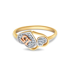 Ioka Jewelry - 14K Two Tone Solid Gold 15 Years Quinceanera Birthday Tri Heart Cubic Zirconia CZ Ring