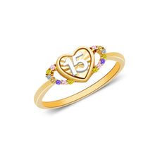 Ioka Jewelry - 14K Two Tone Solid Gold 15 Years Quinceanera Birthday Cubic Zirconia CZ Ring