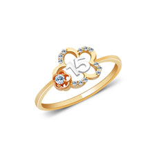 Ioka Jewelry - 14K Two Tone Solid Gold 15 Years Quinceanera Birthday Flower Cubic Zirconia CZ Ring