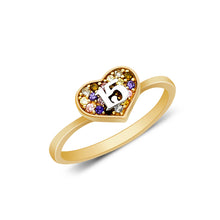 Ioka Jewelry - 14K Yellow Solid Gold 15 Years Quinceanera Birthday Colorful Heart Cubic Zirconia CZ Ring