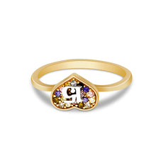 Ioka Jewelry - 14K Yellow Solid Gold 15 Years Quinceanera Birthday Colorful Heart Cubic Zirconia CZ Ring