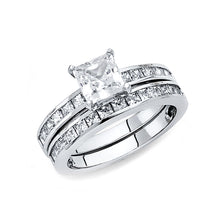 Ioka Jewelry - 14K White Solid Gold 1 Ct. Princess Cut Cubic Zirconia CZ Wedding Engagement Ring Set