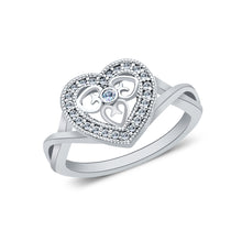 Ioka Jewelry - 14K White Solid Gold Cubic Zirconia CZ Love Heart Wedding Engagement Ring