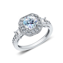 Ioka Jewelry - 14K White Solid Gold 1 Ct. Round Cut Halo Cubic Zirconia CZ Wedding Engagement Ring
