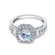 Ioka Jewelry - 14K White Solid Gold 1 Ct. Round Cut Halo Cubic Zirconia CZ Wedding Engagement Ring