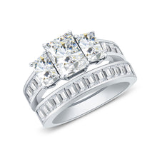 Ioka Jewelry - 14K White Solid Gold 1.5 Ct. Tri Emerald Cubic Zirconia CZ Wedding Engagement Ring Set