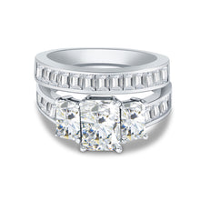 Ioka Jewelry - 14K White Solid Gold 1.5 Ct. Tri Emerald Cubic Zirconia CZ Wedding Engagement Ring Set