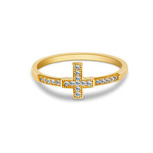 Ioka Jewelry - 14K Yellow Solid Gold Religious Cross Cubic Zirconia CZ Ring