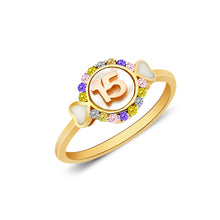 Ioka Jewelry - 14K Two Tone Solid Gold 15 Years Quinceanera Colorful Birthday Cubic Zirconia CZ Ring