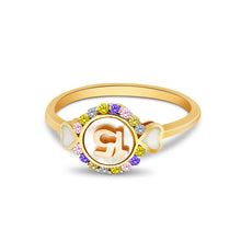 Ioka Jewelry - 14K Two Tone Solid Gold 15 Years Quinceanera Colorful Birthday Cubic Zirconia CZ Ring