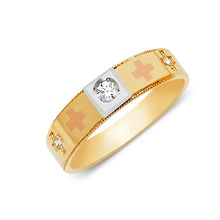 Ioka Jewelry - 14K Tri Color Solid Gold Cubic Zirconia CZ With Crosses Ring Men's Band