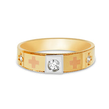 Ioka Jewelry - 14K Tri Color Solid Gold Cubic Zirconia CZ With Crosses Ring Men's Band