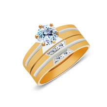 Ioka Jewelry - 14K Two Tone Solid Gold 0.75 Ct. Round Cut Cubic Zirconia CZ Wedding Engagement Ring Set