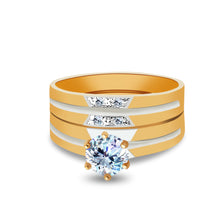 Ioka Jewelry - 14K Two Tone Solid Gold 0.75 Ct. Round Cut Cubic Zirconia CZ Wedding Engagement Ring Set
