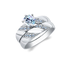 Ioka Jewelry - 14K White Solid Gold 1 Ct. Round Cut Solitaire Cubic Zirconia CZ Wedding Engagement Ring Set