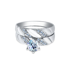 Ioka Jewelry - 14K White Solid Gold 1 Ct. Round Cut Solitaire Cubic Zirconia CZ Wedding Engagement Ring Set