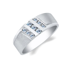 Ioka Jewelry - 14K White Solid Gold Tri Row Cubic Zirconia CZ Men's Wedding Band