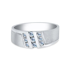 Ioka Jewelry - 14K White Solid Gold Tri Row Cubic Zirconia CZ Men's Wedding Band