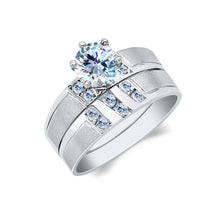 Ioka Jewelry - 14K White Solid Gold 1 Ct. Round Cut Cubic Zirconia CZ Wedding Engagement Ring Set