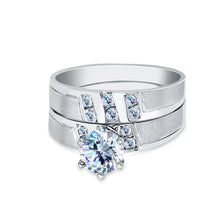 Ioka Jewelry - 14K White Solid Gold 1 Ct. Round Cut Cubic Zirconia CZ Wedding Engagement Ring Set