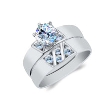 Ioka Jewelry - 14K White Solid Gold 1 Ct. Round Cut Solitaire Cubic Zirconia CZ Wedding Engagement Ring Set