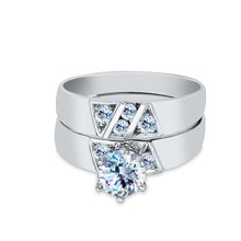 Ioka Jewelry - 14K White Solid Gold 1 Ct. Round Cut Solitaire Cubic Zirconia CZ Wedding Engagement Ring Set