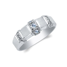 Ioka Jewelry - 14K White Solid Gold Tri Row Cubic Zirconia CZ Men's Wedding Band