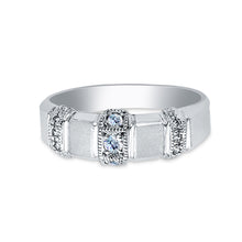 Ioka Jewelry - 14K White Solid Gold Tri Row Cubic Zirconia CZ Men's Wedding Band