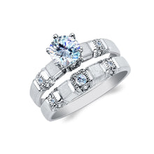 Ioka Jewelry - 14K White Solid Gold 0.75 Round Cut Solitaire Cubic Zirconia CZ Wedding Engagement Ring Set