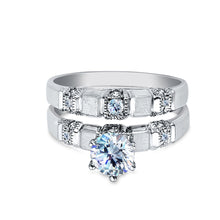 Ioka Jewelry - 14K White Solid Gold 0.75 Round Cut Solitaire Cubic Zirconia CZ Wedding Engagement Ring Set