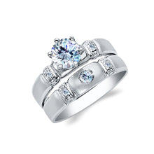 Ioka Jewelry - 14K White Solid Gold 0.75 Round Cut Solitaire Cubic Zirconia CZ Wedding Engagement Ring Set
