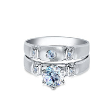 Ioka Jewelry - 14K White Solid Gold 0.75 Round Cut Solitaire Cubic Zirconia CZ Wedding Engagement Ring Set