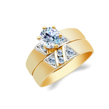 Ioka Jewelry - 14K Yellow Solid Gold 0.75 Ct. Round Cubic Zirconia CZ Wedding Engagement Ring Set