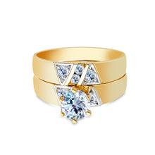 Ioka Jewelry - 14K Yellow Solid Gold 0.75 Ct. Round Cubic Zirconia CZ Wedding Engagement Ring Set