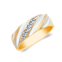 Ioka Jewelry - 14K Two Tone Solid Gold Cubic Zirconia CZ Men's Wedding Band