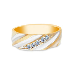 Ioka Jewelry - 14K Two Tone Solid Gold Cubic Zirconia CZ Men's Wedding Band