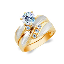 Ioka Jewelry - 14K Two Tone Solid Gold 1 Ct. Round Solitaire Cubic Zirconia CZ Wedding Engagement Ring Set