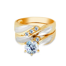 Ioka Jewelry - 14K Two Tone Solid Gold 1 Ct. Round Solitaire Cubic Zirconia CZ Wedding Engagement Ring Set